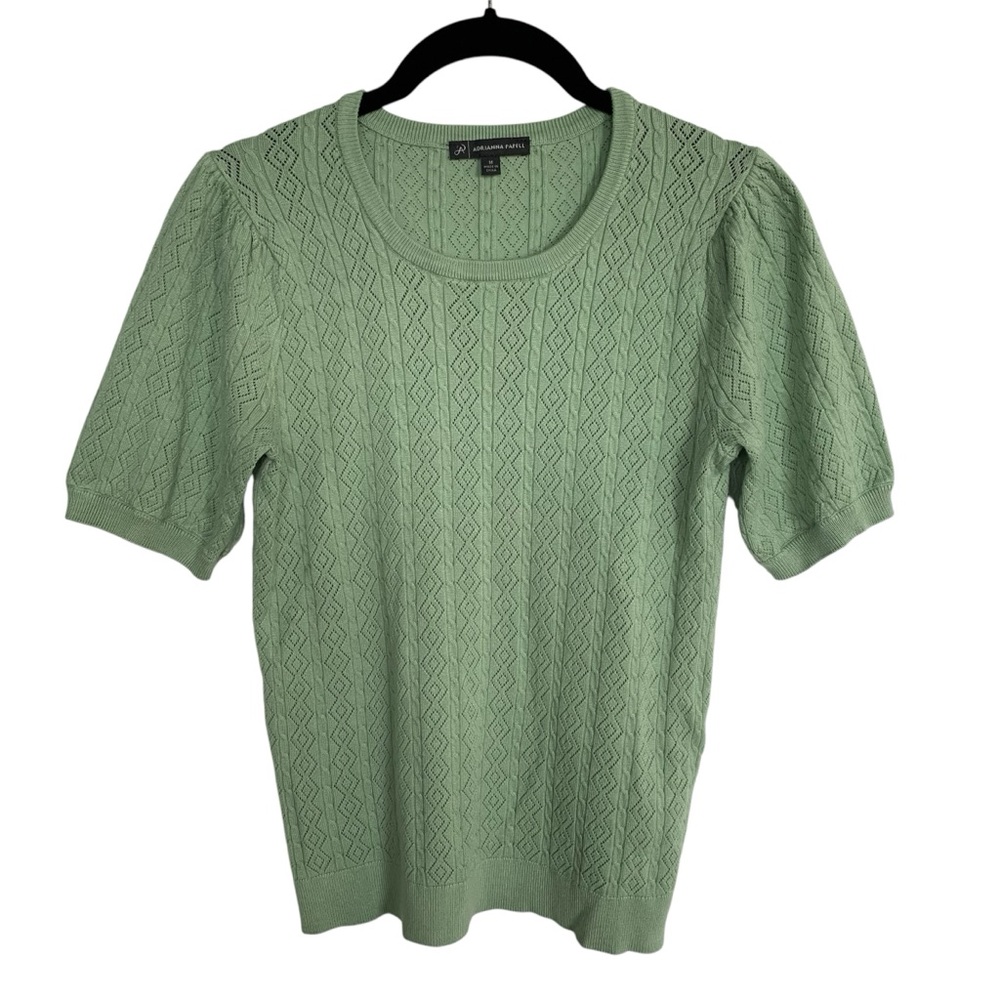 Adrianna Papell M Short Sleeve Mint Green Pastel Pointelle Knit Top